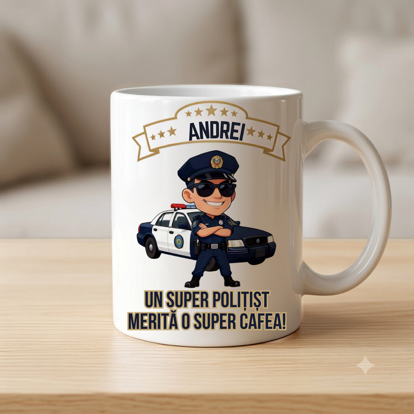 Cană Personalizată cu Poză și Mesaj — Cadou Politist