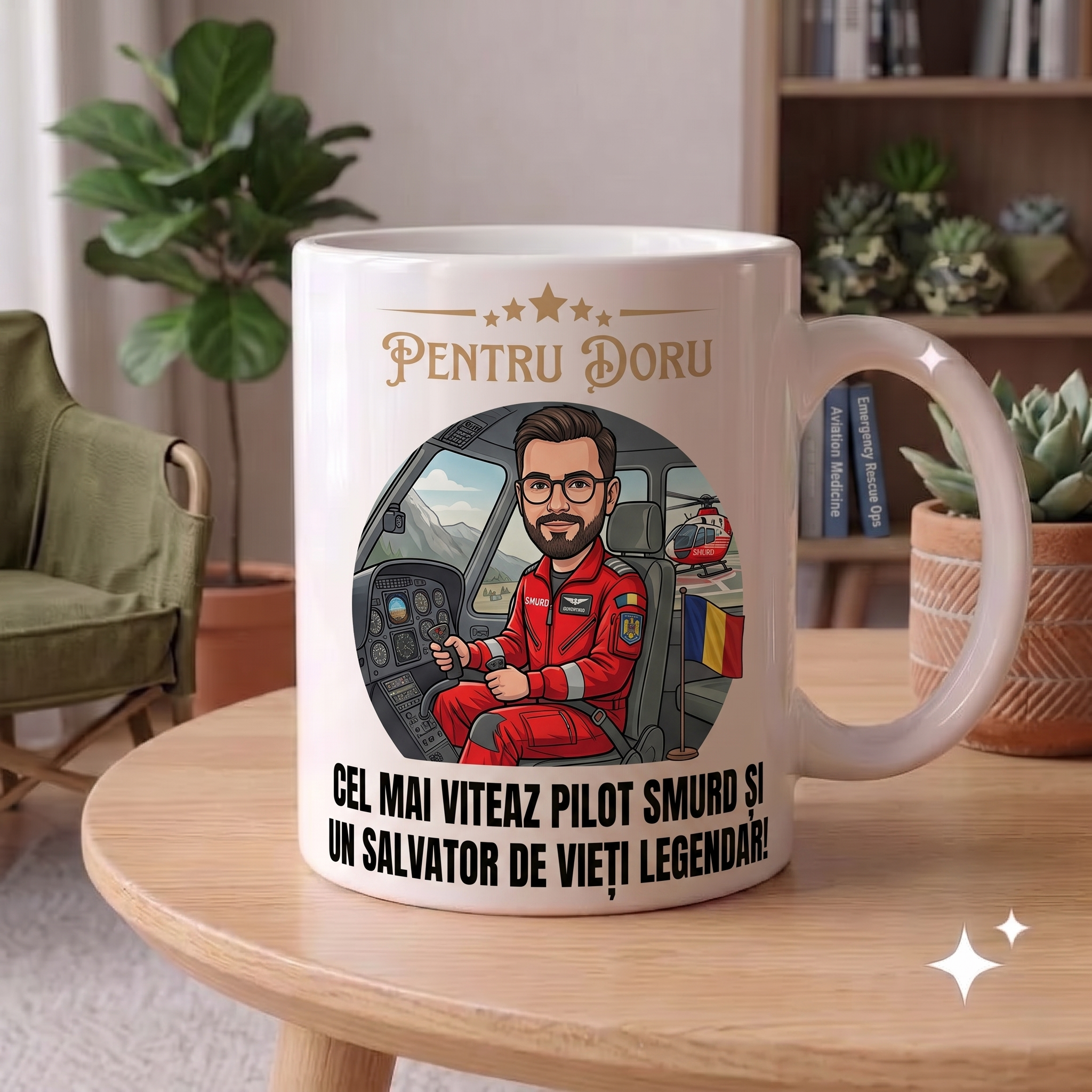 Cană Personalizată cu Poză și Mesaj — Cadou Pilot Elicopter Smurd - ArtisimoGifts