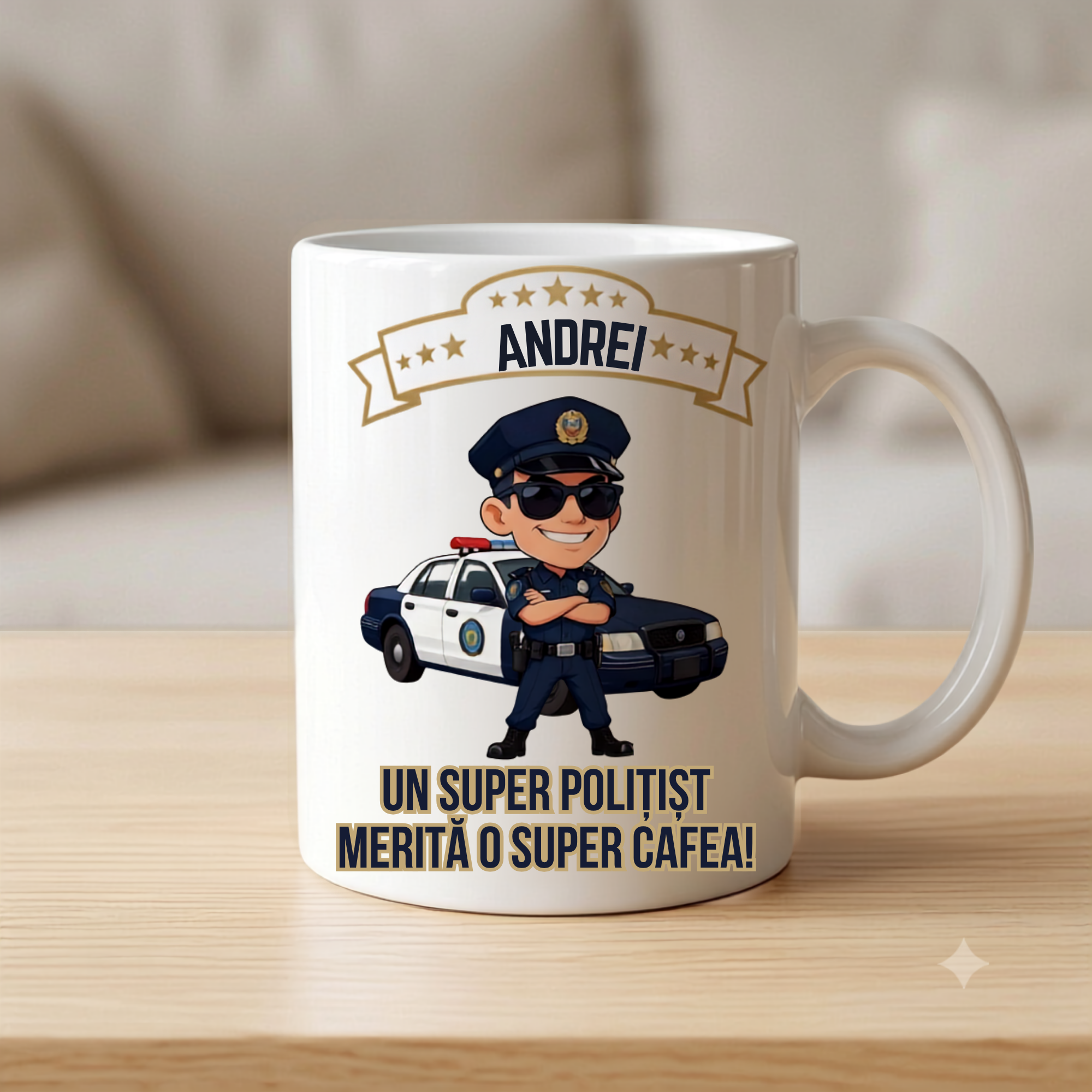 Cană Personalizată cu Poză și Mesaj — Cadou Politist - ArtisimoGifts
