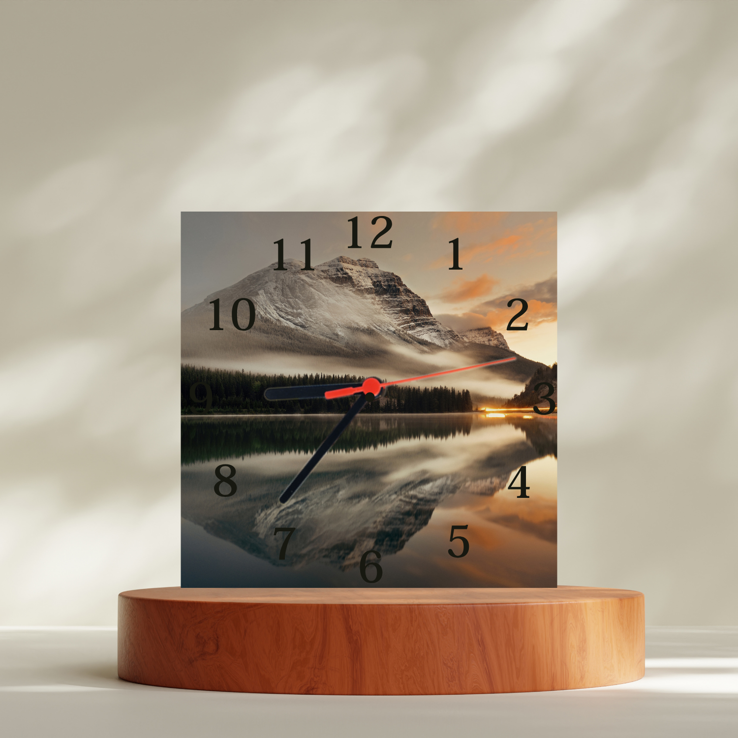 Ceas sticla personalizat patrat 20cm Model Munte - ArtisimoGifts