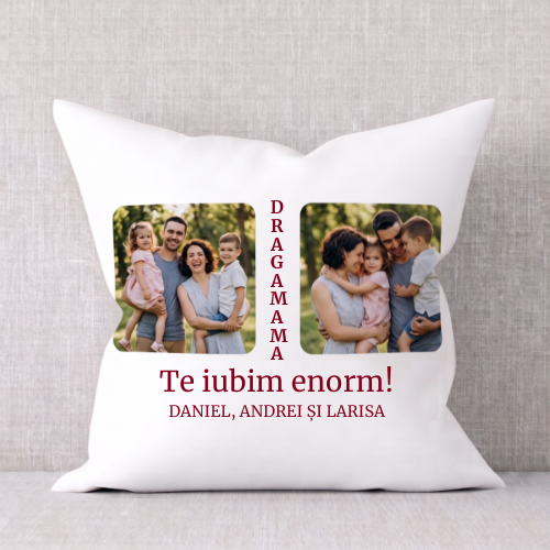 Husă Pernă Personalizată cu 2 Poze si mesaj  — Cadou  Familie - ArtisimoGifts