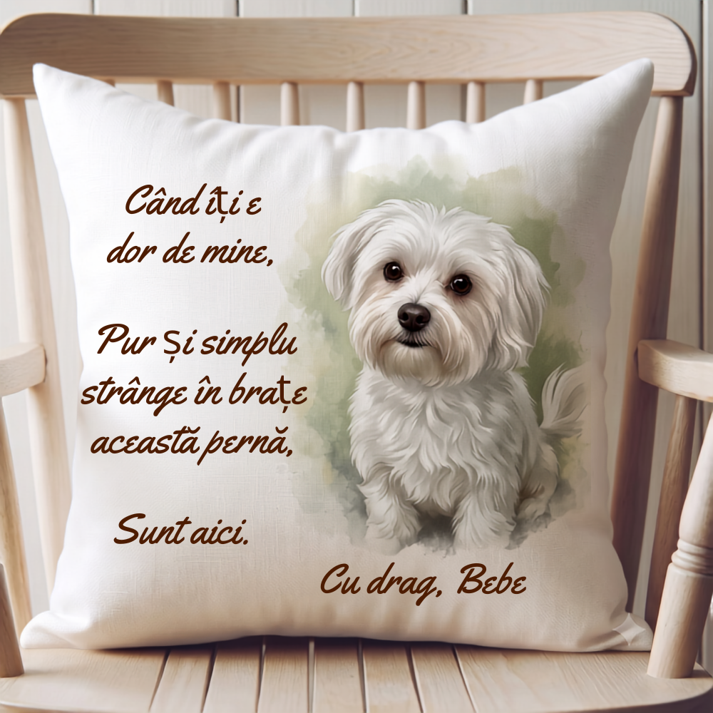 Husă Pernă Personalizată cu  Poza si mesaj  — Cadou  dor de animalut