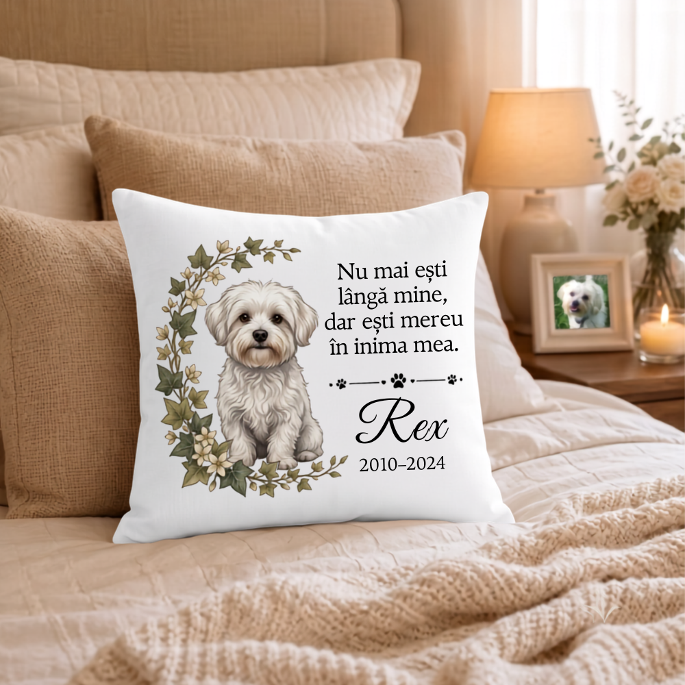 Husă Pernă Personalizată cu Poza si mesaj  — Cadou  memorie animalut companie