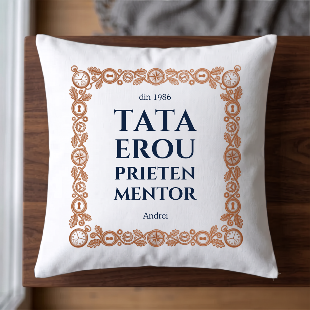 Husă Pernă Personalizată cu mesaj  — Cadou  Tata Erou