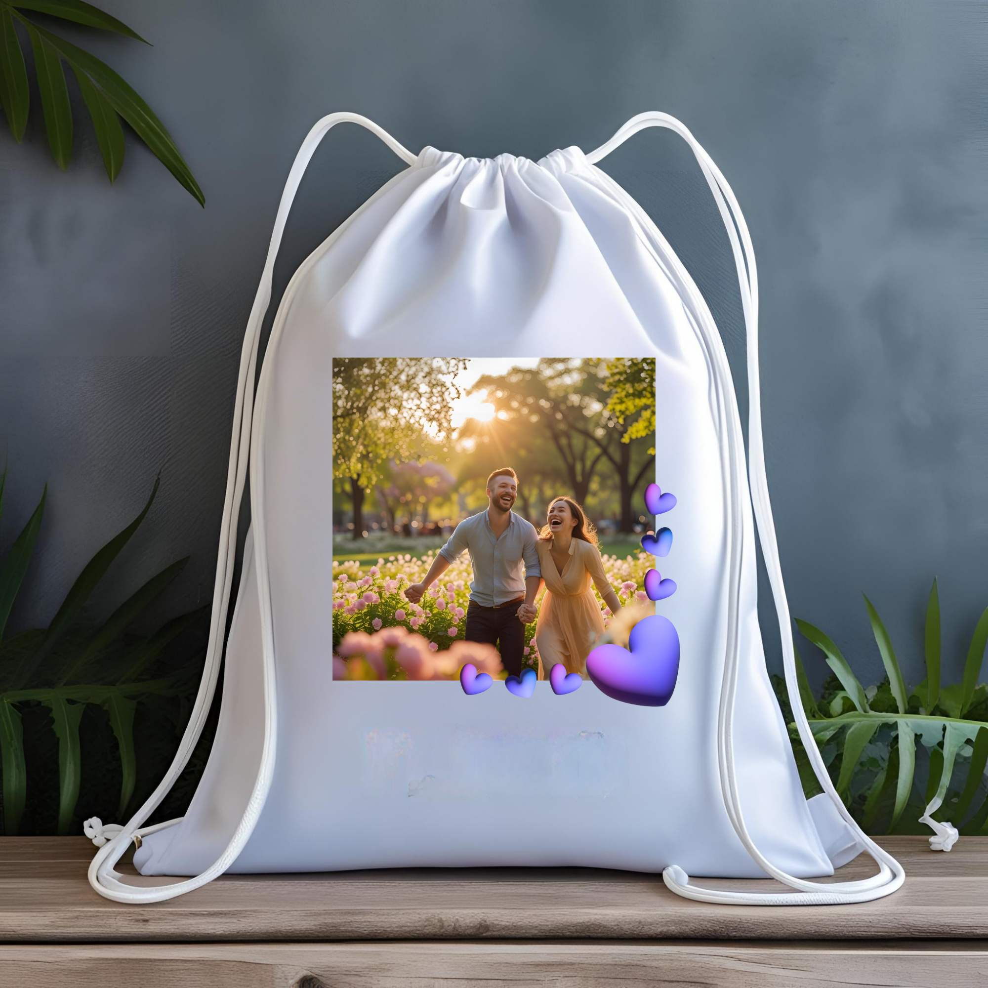 Rucsac personalizat model Inimi Mov - ArtisimoGifts