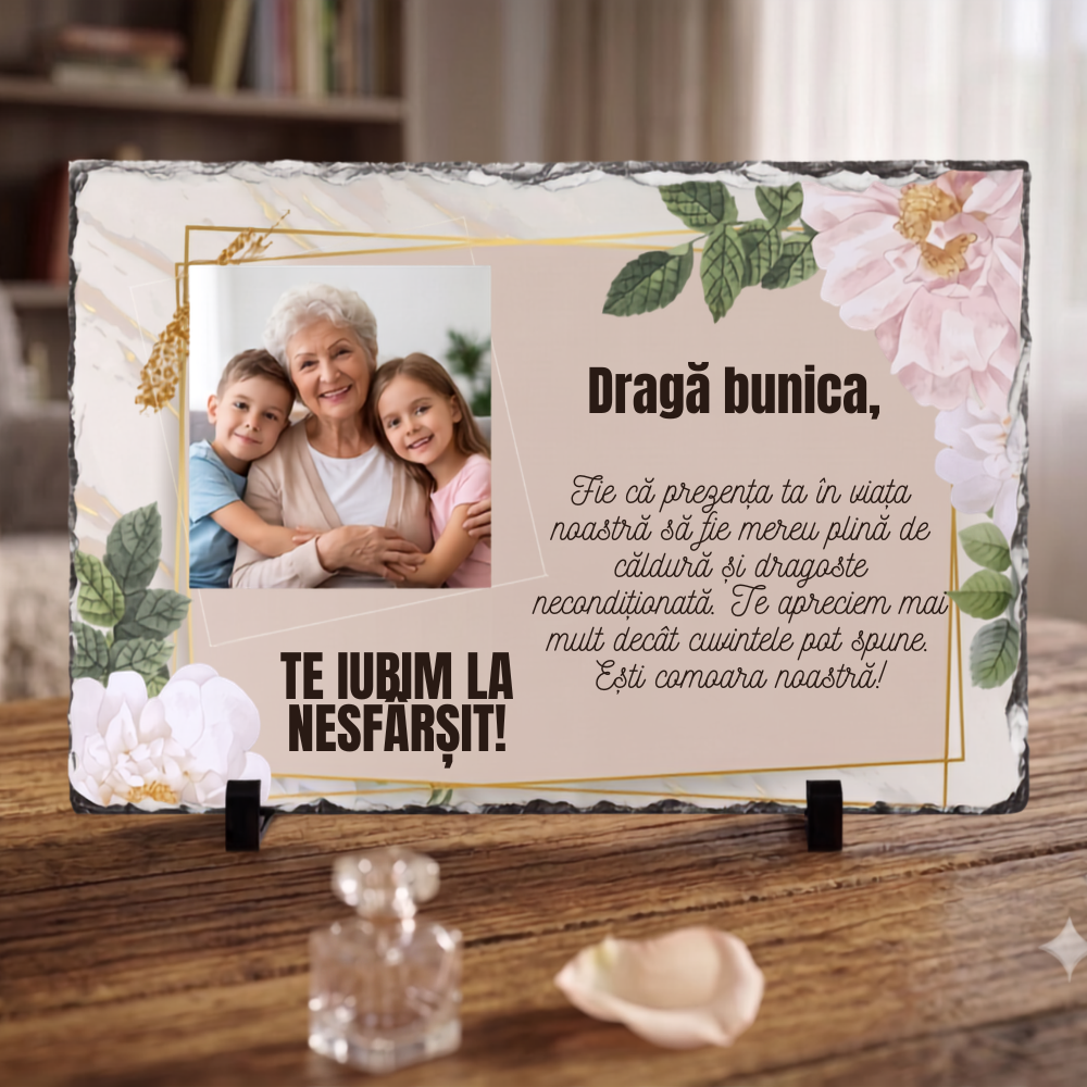 Placă Ardezie Personalizată cu Poză și Mesaj — Cadou Bunica