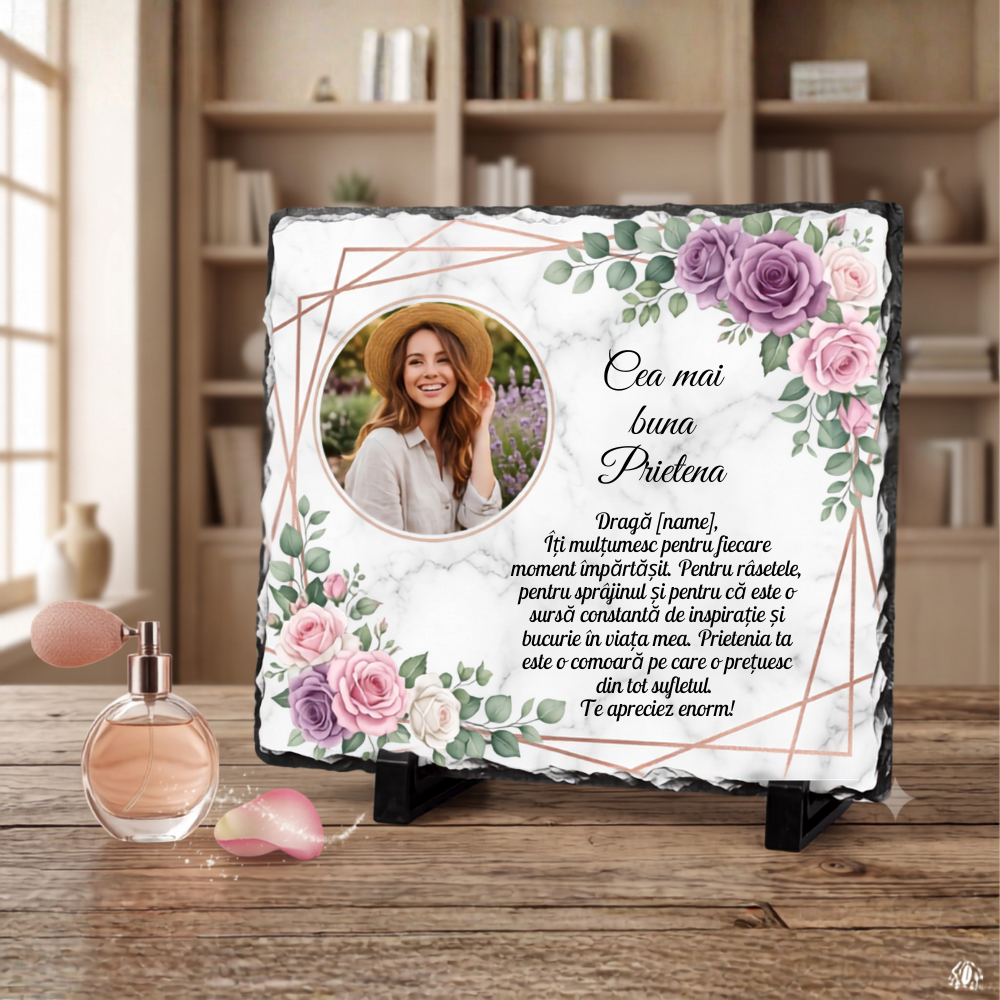 Placă Ardezie Personalizată cu Poză și Mesaj — Cadou Cea mai buna prietena