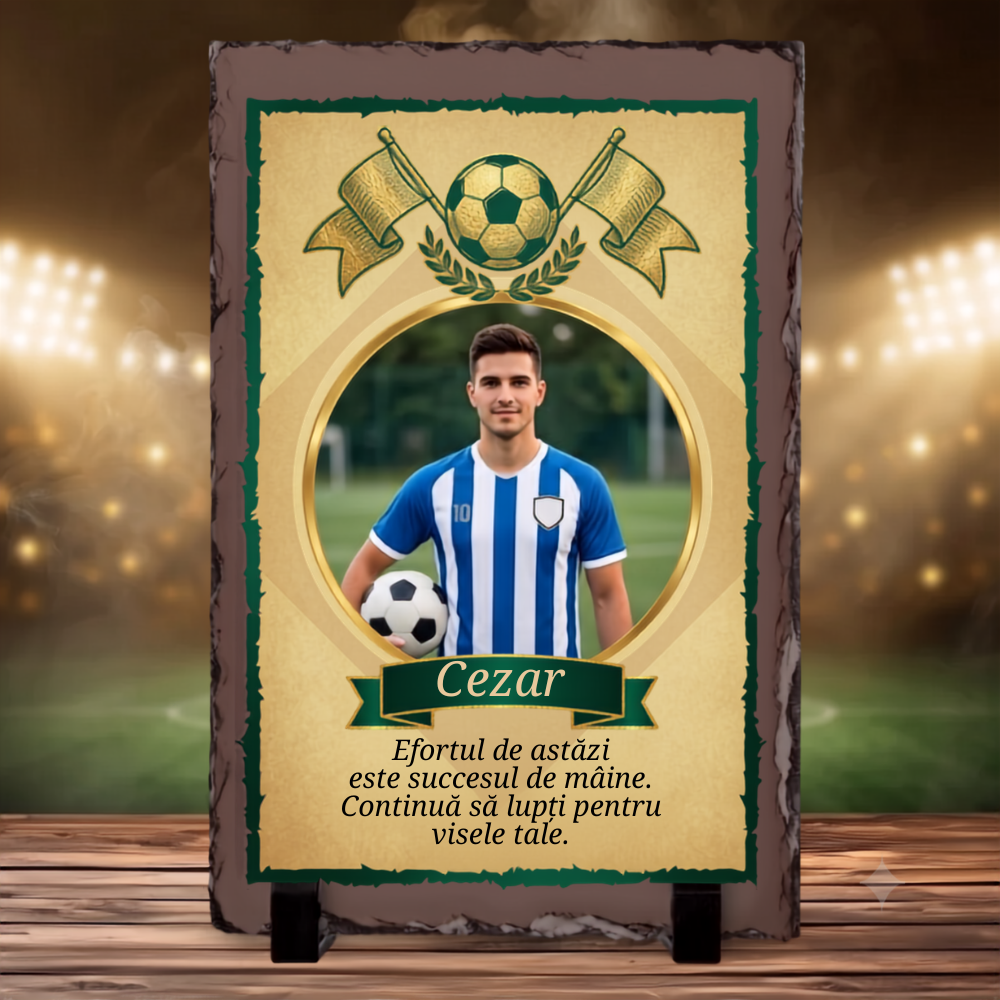 Placă Ardezie Personalizată cu Poză și Mesaj — Cadou Fotbalist