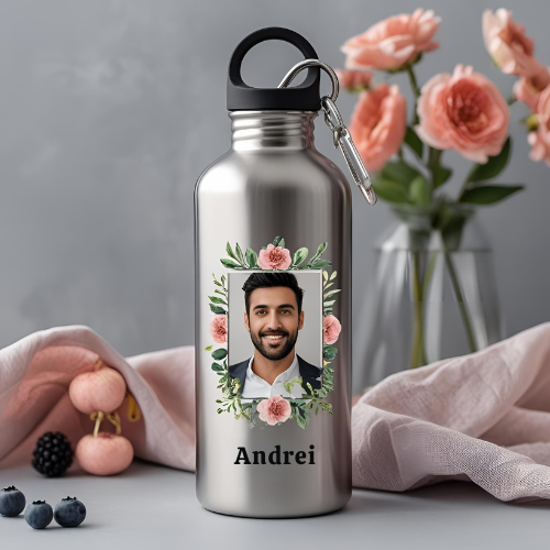 Bidon sport cu poza model floral si text