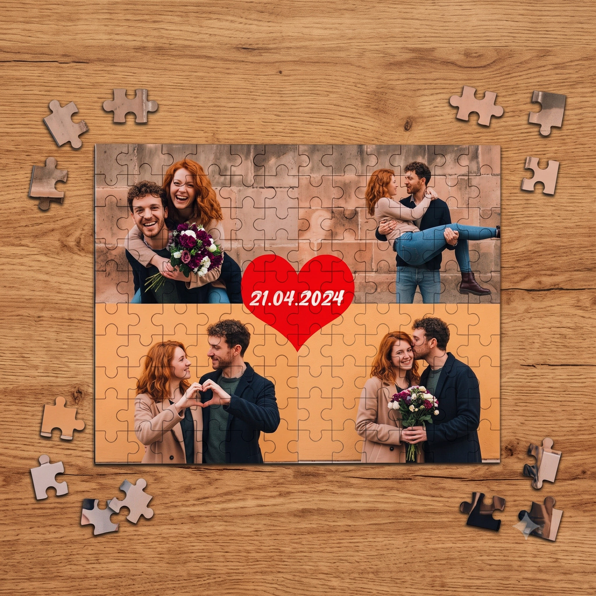 Puzzle Personalizat cu Colaj 4 Poze și Data