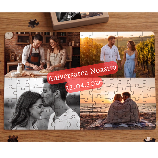 Puzzle Personalizat cu Colaj 4 Poze , mesaj si data - ArtisimoGifts