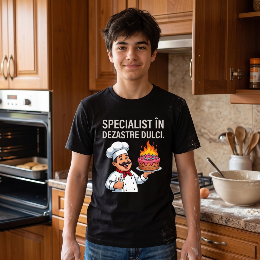 Tricou Personalizat cu Mesaj — Specialist in dezastre dulci