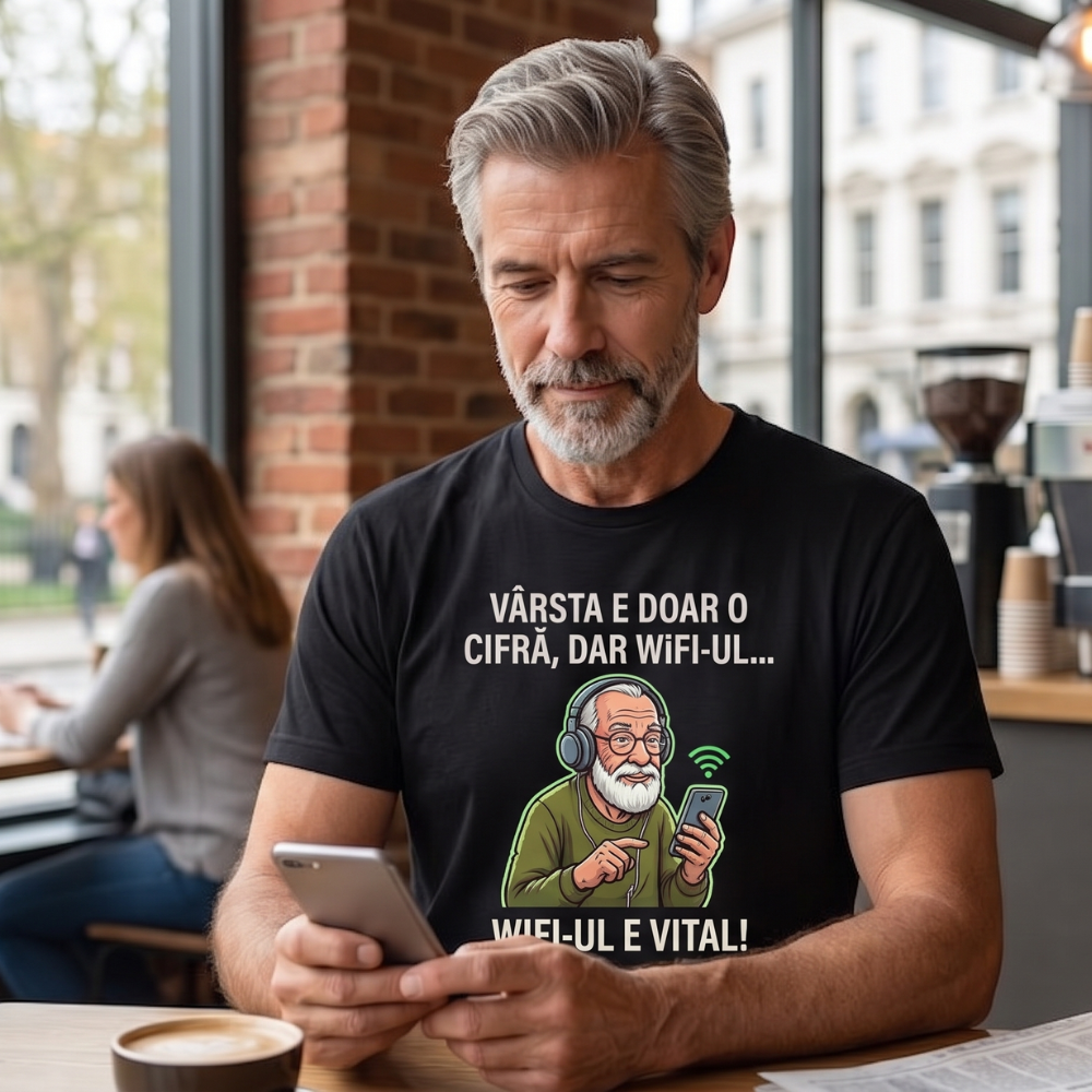 Tricou Personalizat cu Mesaj — Varsta e doar o cifra, dar wifi-ul...