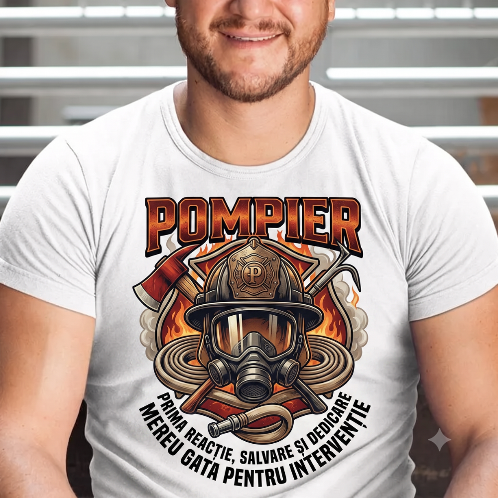 Tricou Personalizat cu Poza si Mesaj — Cadou pentru pompier