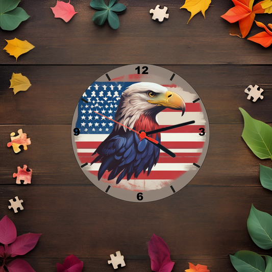 Ceas sticla personalizat rotund 20cm Vultur America - ArtisimoGifts