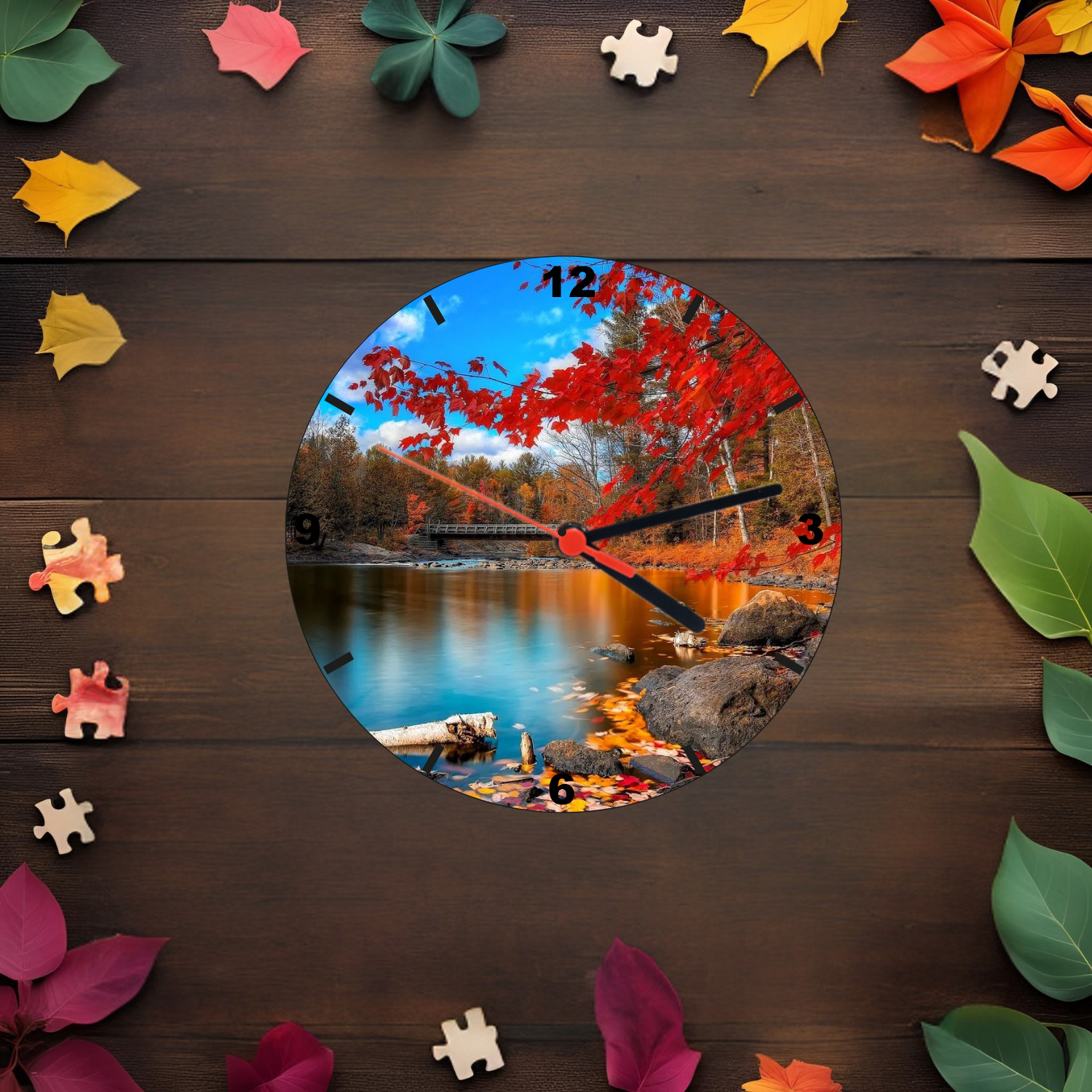Ceas sticla personalizat rotund 20cm peisaj padure - ArtisimoGifts
